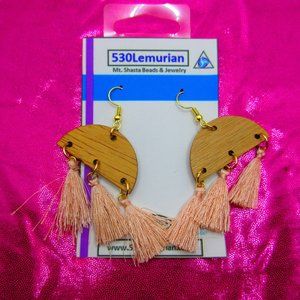 Pink Tassel Wood Earrings